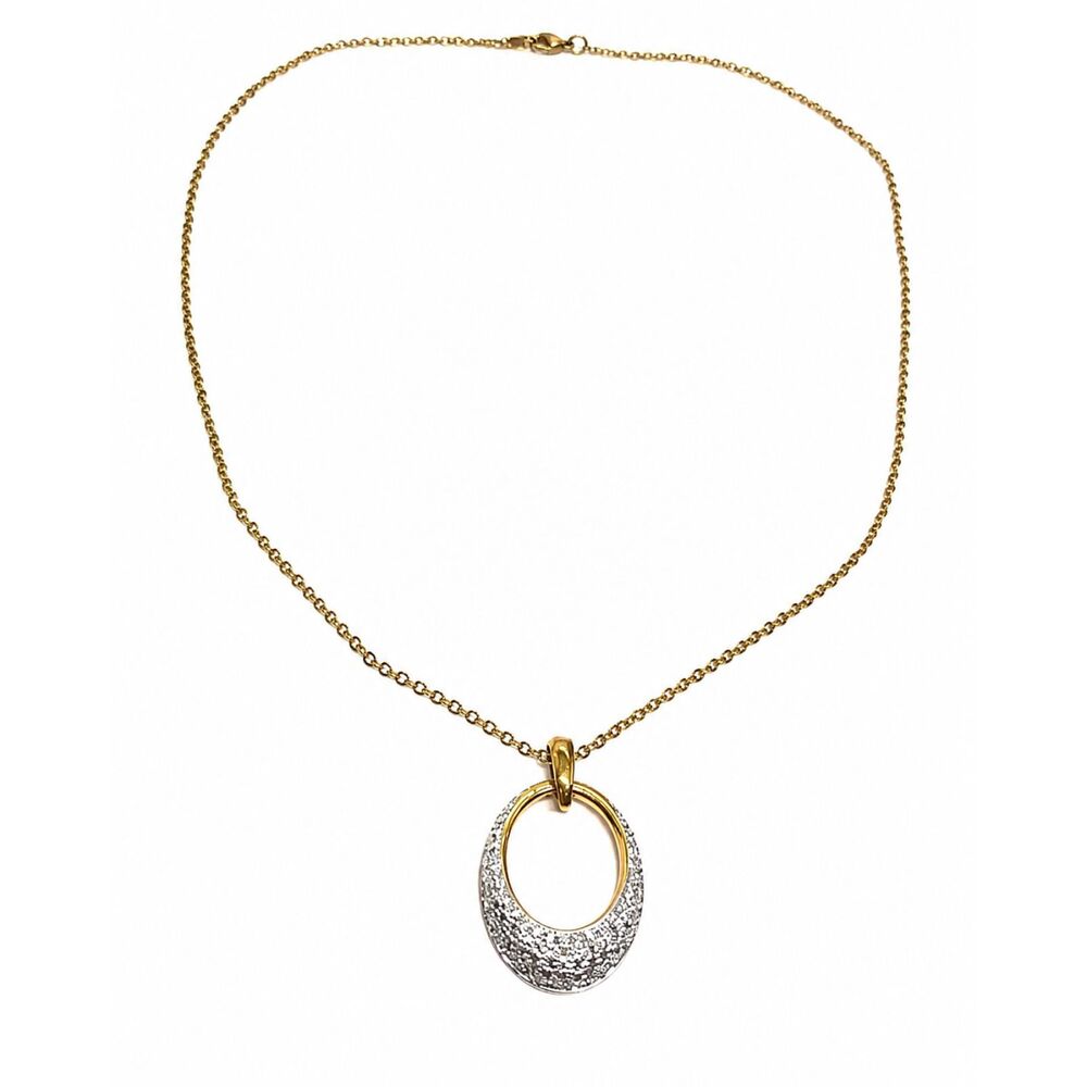DANBURY MINT NECKLACE Two Tone Oval Pave Pendant Gold Silver Dainty